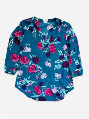 Van Heusen Teal Floral Tunic Top with Pink & Purple Blooms